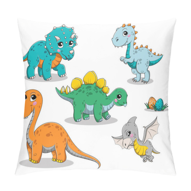 Personality  Set Of Isolated Funny Cartoon Dinosaurs Pillow Covers