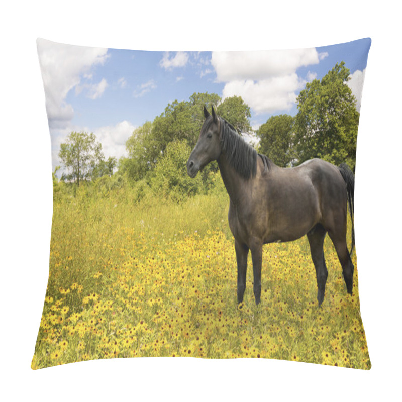 Personality  Horse In A Pasture Of Wildflowers Pillow Covers