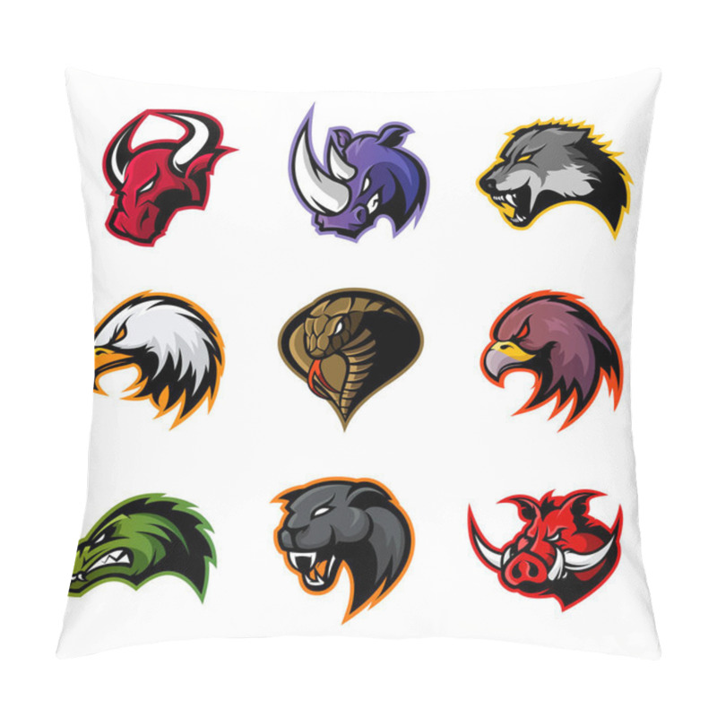 Personality  Bull, Rhino, Wolf, Eagle, Cobra, Alligator, Panther, Boar Head Isolated Vector Logo Concept. Pillow Covers