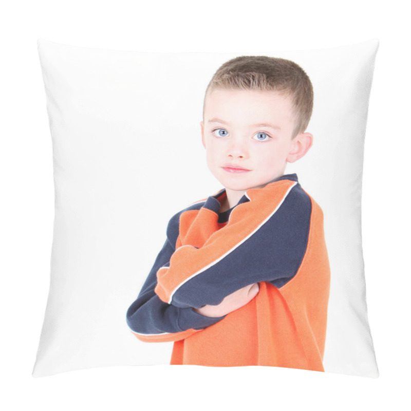 Personality  Young Boy With Arms Crossed Isolated On White Pillow Covers