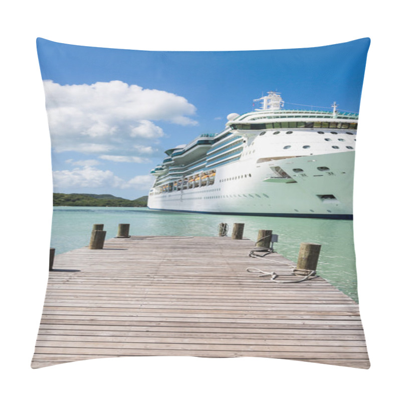 Personality  Old Wood Pier With Cruise Ship In Background Pillow Covers