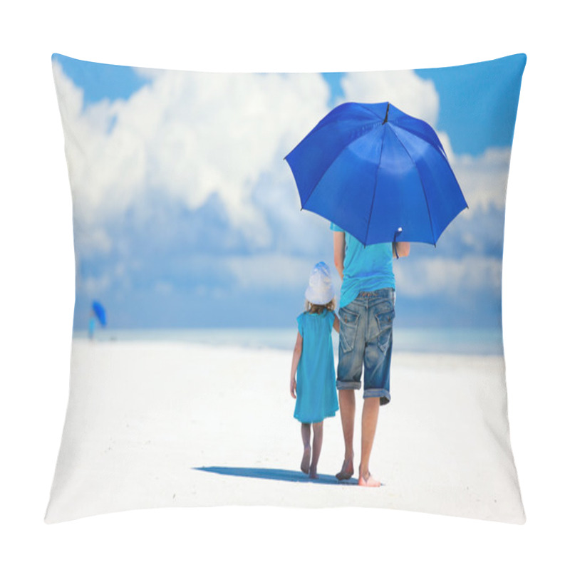 Personality  Father And Daughter Walking At Beach Pillow Covers