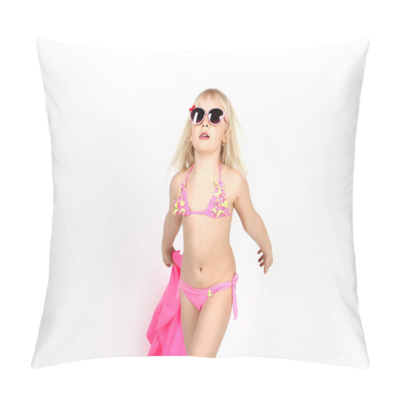 Personality  Pretty Girl In Bathing Suit And Glasses, Having Fun Dancing And  Pillow Covers