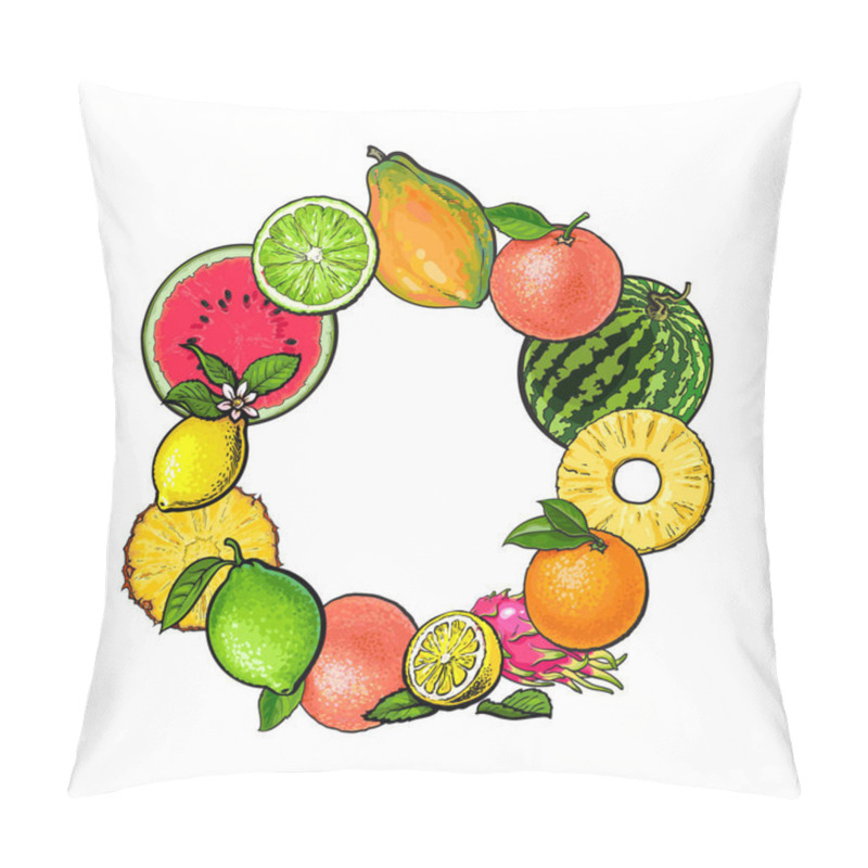 Personality  Round Frame Of Tropical Fruits With Empty Place For Text Pillow Covers