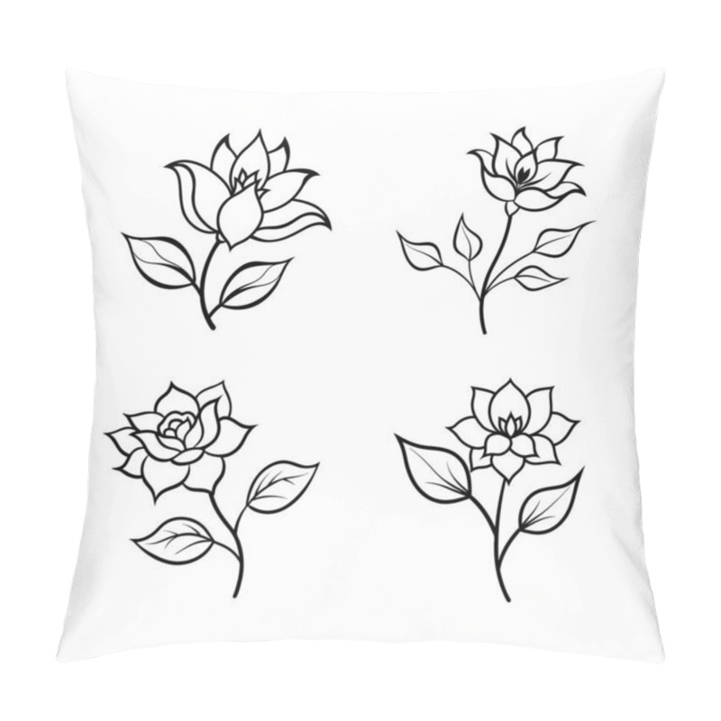 Personality  Floral Vector Line Art Illustration Bundle Pillow Covers