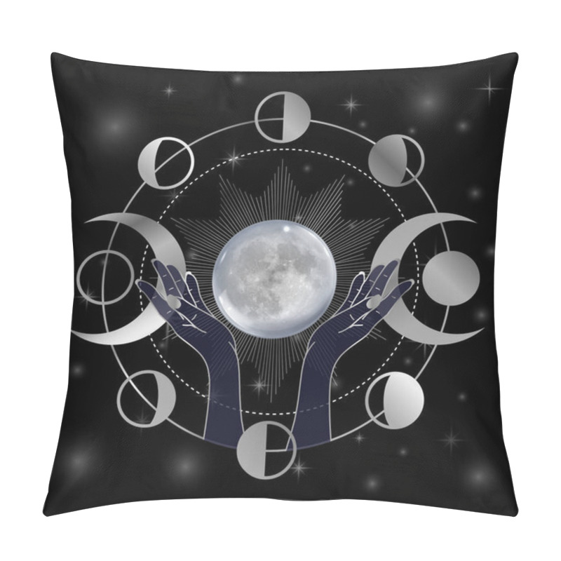 Personality  Hands Of Goddess Lifting The Full Moon Pillow Covers