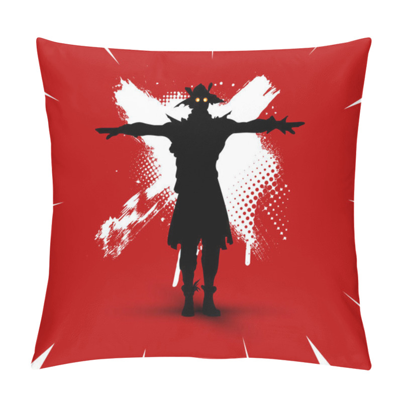 Personality  Fortnite Illustration. Battle Royale Concept. Scarecrow(skin) Silhouette On Bright Background With Brush Strokes And Dirty Marks (grunge Style) Vector Illustration. Fortnite Character  Pillow Covers