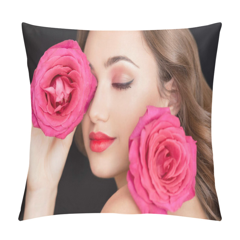 Personality  Beautiful Young Brunette Woman. Pillow Covers