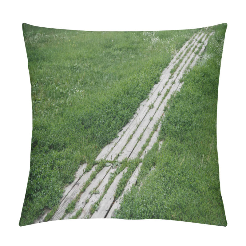 Personality  Footpath Made Of Wooden Planks Surrounded With Green Grass Pillow Covers