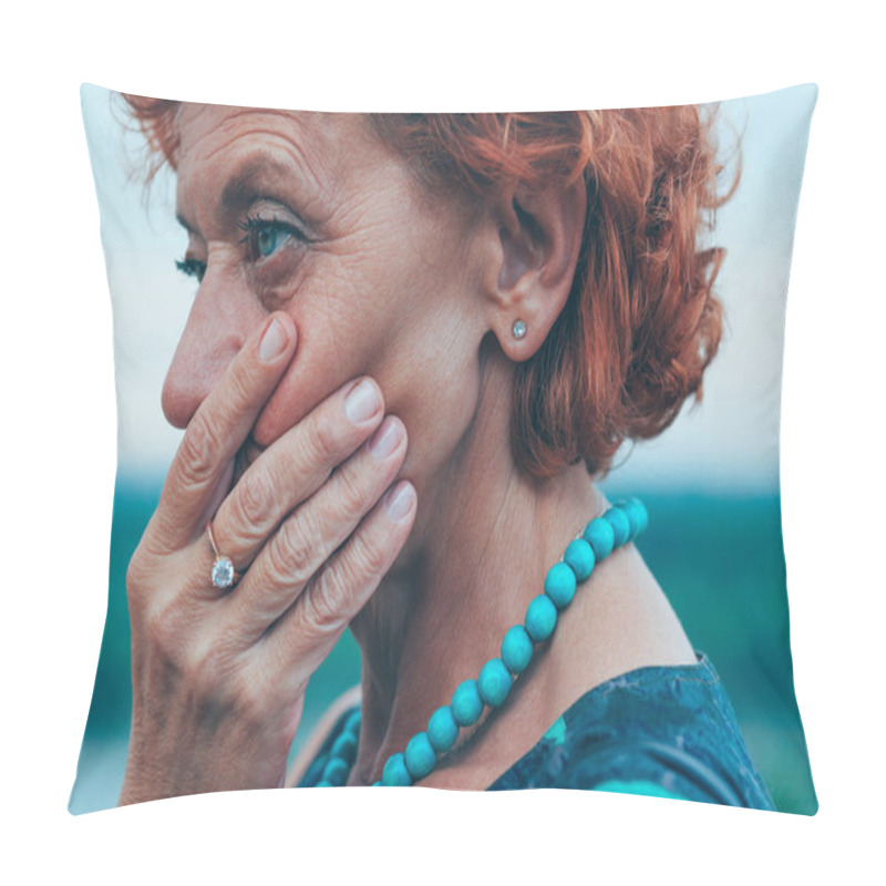 Personality  Depressed Mature Woman Feeling Alone Outside Pillow Covers