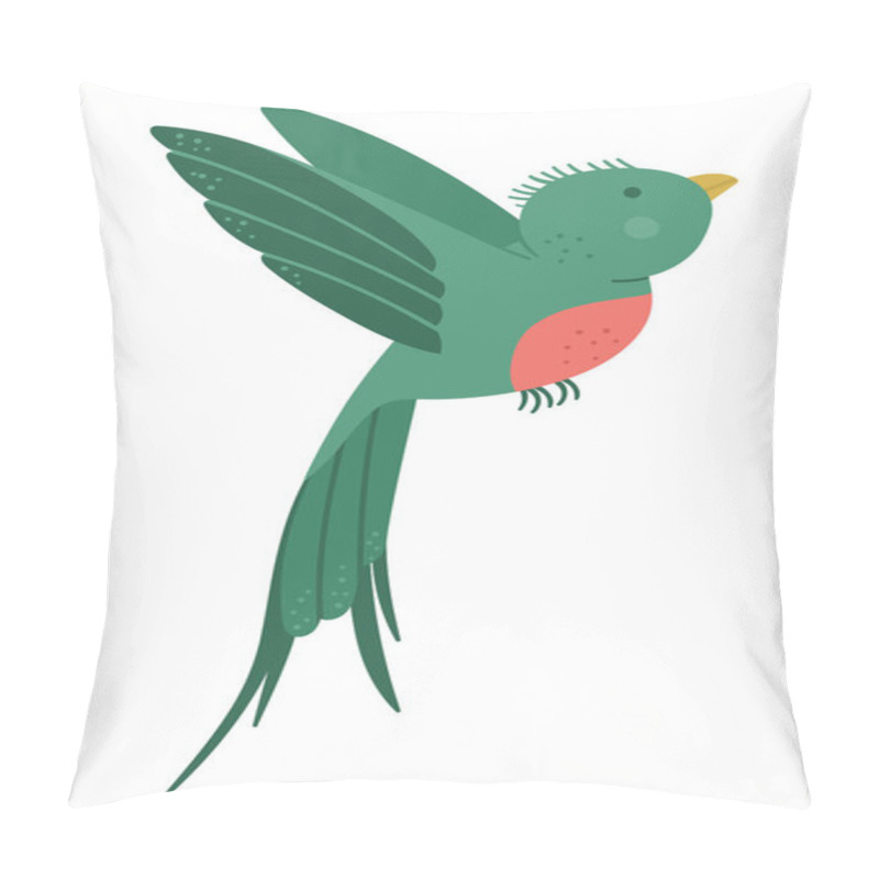 Personality  Vector Cute Funny Flying Quetzal Isolated On White Background. Funny Tropical Exotic Bird Illustration. Bright Flat Picture For Children. Jungle Summer Clip Ar Pillow Covers