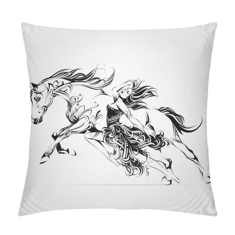 Personality  Silhouette Of A Running Horse With A Girl Pillow Covers