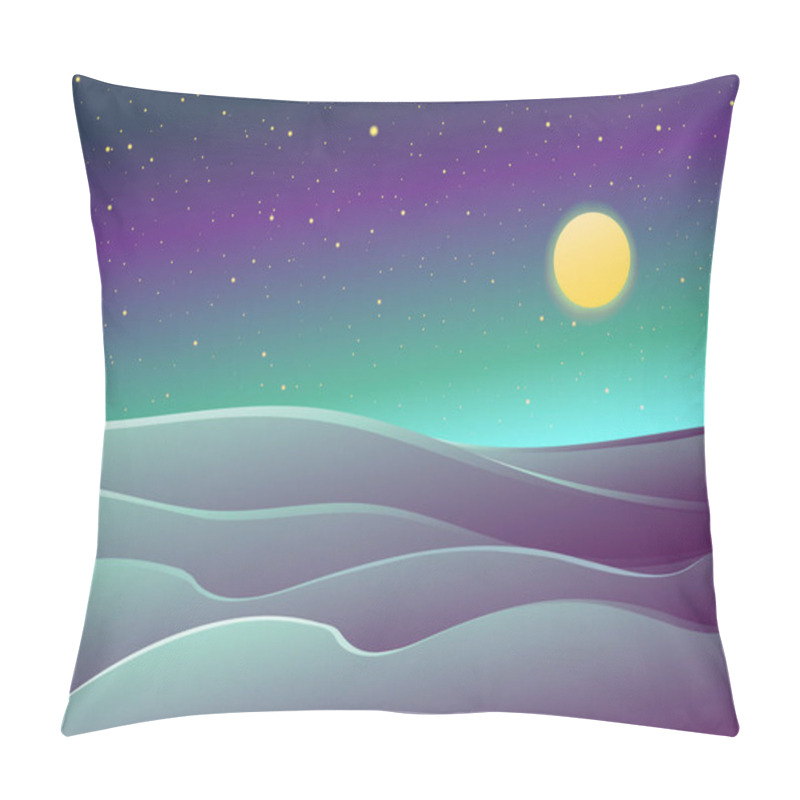 Personality  Desert Night Landscape , Dunes, Stars And Full Moon. Dark Vector  Cartoon Illustration. Pillow Covers