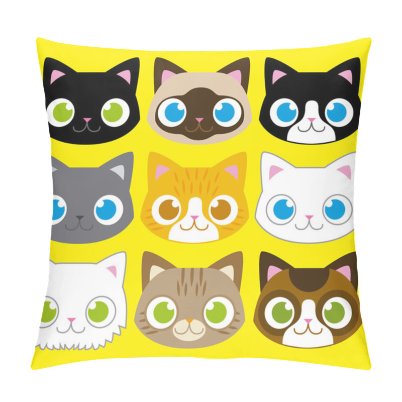 Personality  Set Of Different Adorable Cartoon Cats Faces Pillow Covers