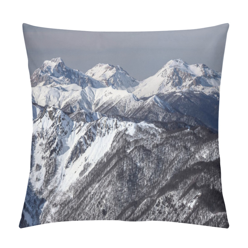 Personality  Beautiful Snowy Mountain Peaks Scenic Winter Landscape. Mounts Fisht, Pshekhasu, Oshten In Caucasus Mountains. Sochi, Russia, Caucasus Reserve. Pillow Covers