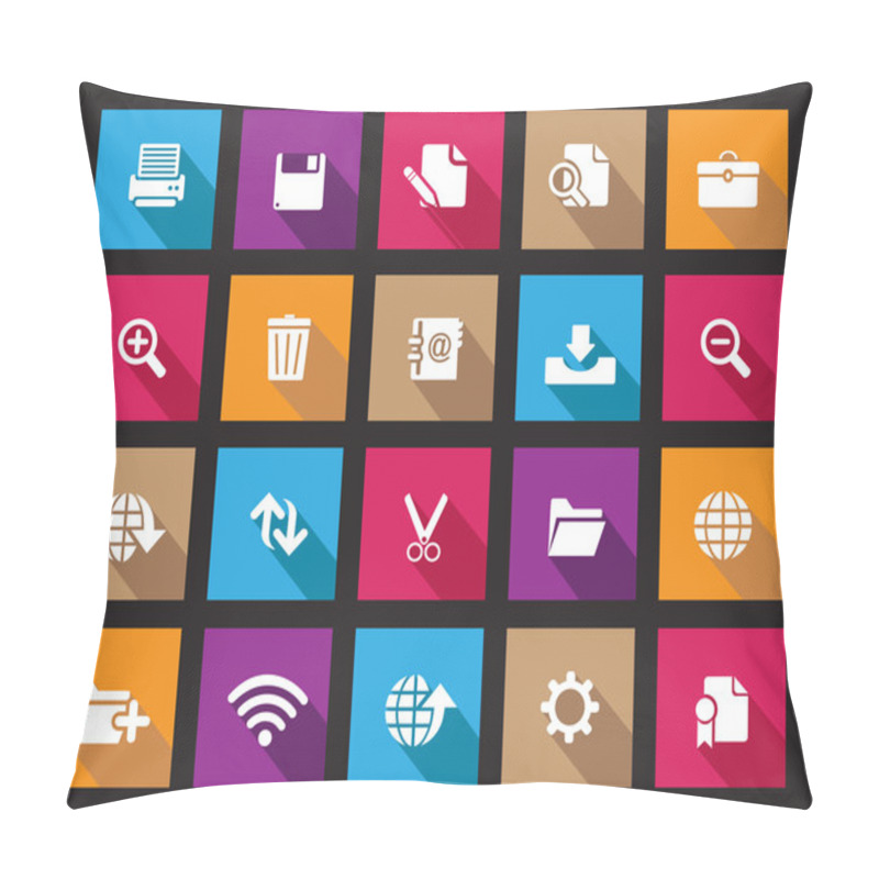 Personality  Stock Vector Colourful Square Web And Office Icons With Shadow In High Resolution. Pillow Covers