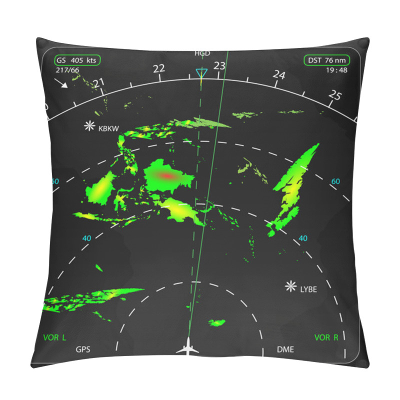 Personality  Commercial Airplane's On Board Radar, Displaying Weather Information, Vector Pillow Covers