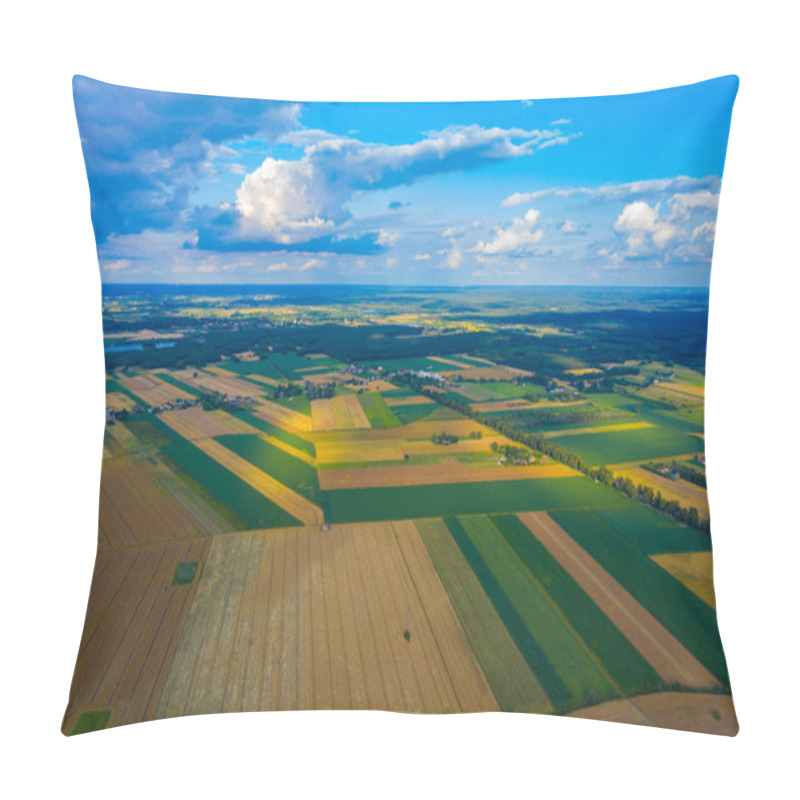 Personality  Abstract Geometric Shapes Of Agricultural Parcels Of Different Crops In Yellow And Green Colors. Aerial View Shoot From Drone Directly Above Field Pillow Covers