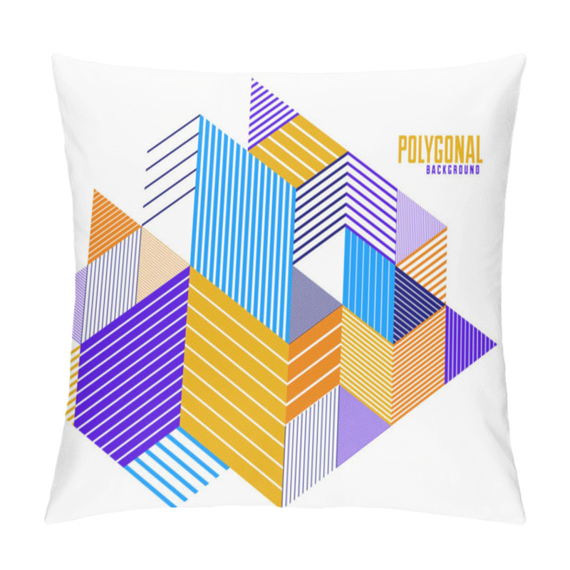 Personality  3D Cubes And Triangles Lined Stripy Abstract Vector Background With Retro Style Element Isolated And Easy To Use Or Edit. Template For Poster Or Banner, Cover Or Ad. Pillow Covers