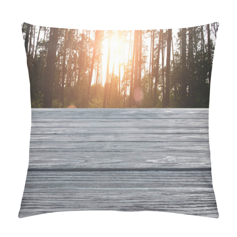 Personality  Template Of Grey Wooden Floor With Pine Forest On Background  Pillow Covers