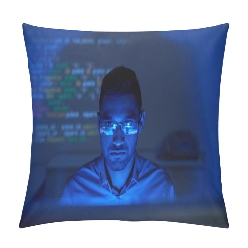 Personality  Indian Software Tester Checking The Code On Computer Screen Pillow Covers