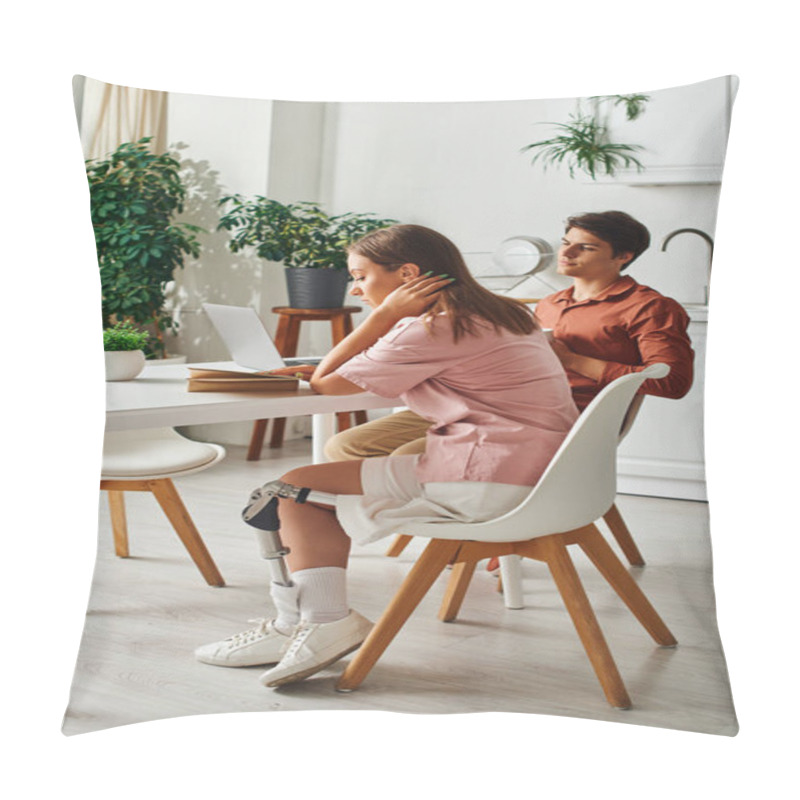 Personality  A Woman With A Prosthetic Leg Spends A Day In With Her Boyfriend. Pillow Covers