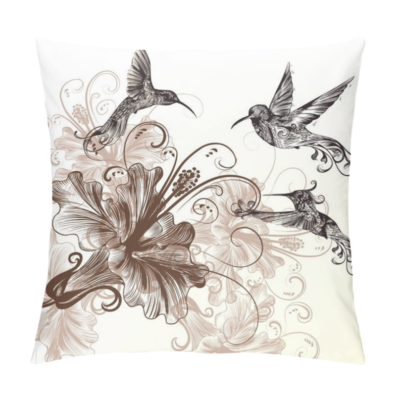 Personality  Floral Background With Hummingbirds And Hibiscus Flowers Pillow Covers