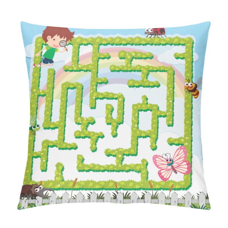 Personality  Puzzle Game Template With Boy And Many Insects Pillow Covers