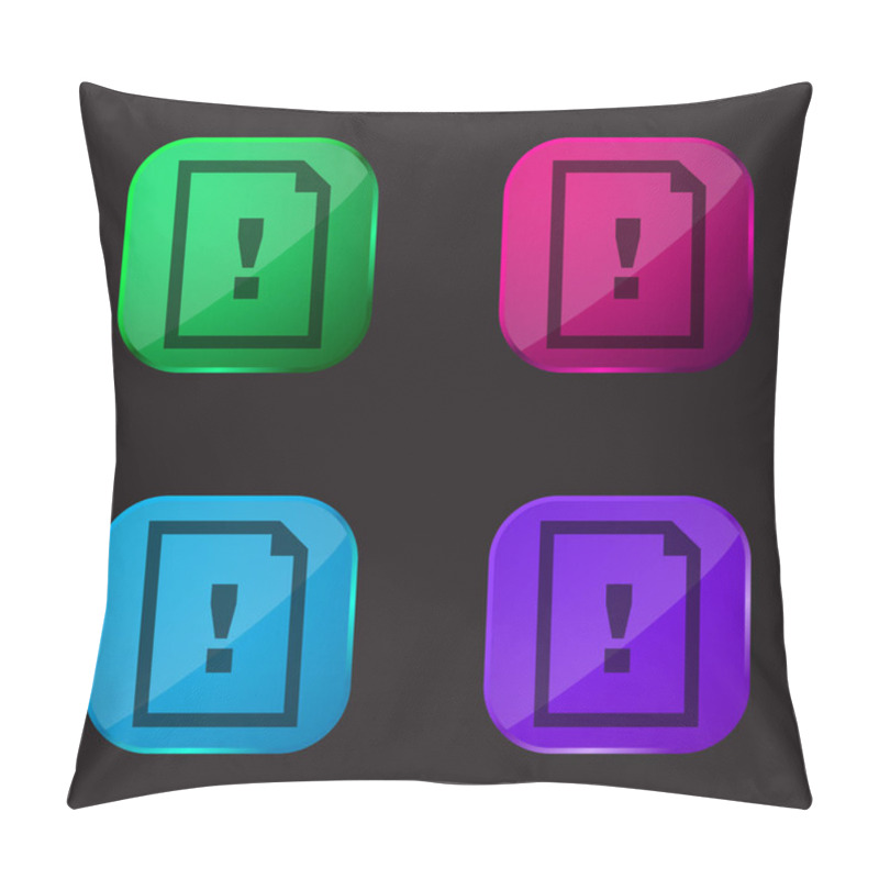 Personality  Argument Document Symbol Of A Paper Sheet With An Exclamation Sign Four Color Glass Button Icon Pillow Covers