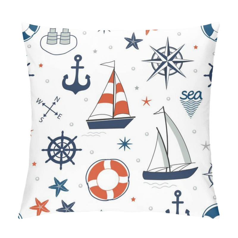 Personality  Marine Seamless Pattern With Nautical Elements On White Background Pillow Covers