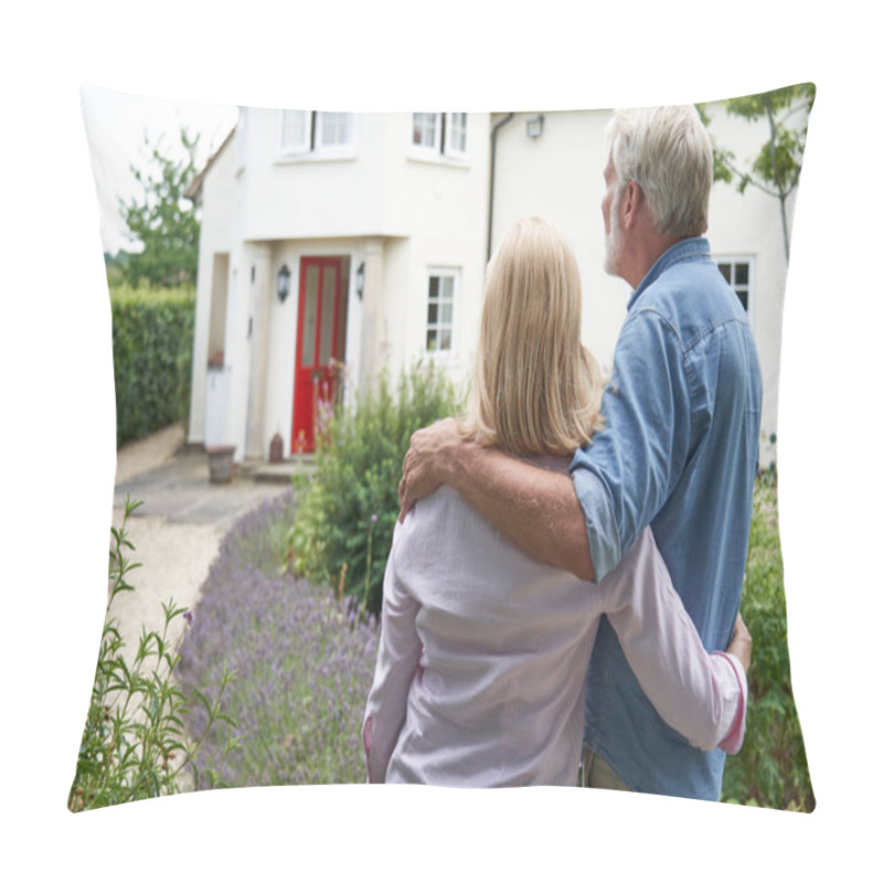 Personality  Rear View Of Mature Couple Standing In Garden Look At Dream Home Pillow Covers