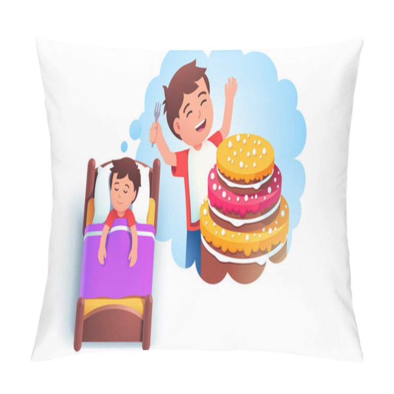 Personality  Boy Kid Sleeping In Bed Dreaming Of Eating Cake Pillow Covers