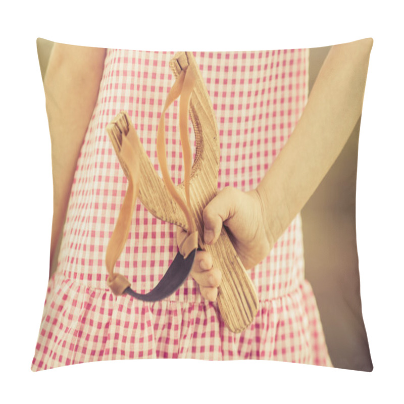 Personality  Kid Holding Slingshot Pillow Covers