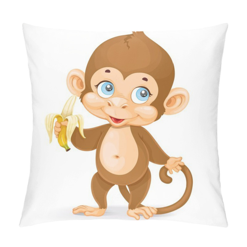 Personality  Cute Baby Monkey With Banana Stand On A White Background Pillow Covers