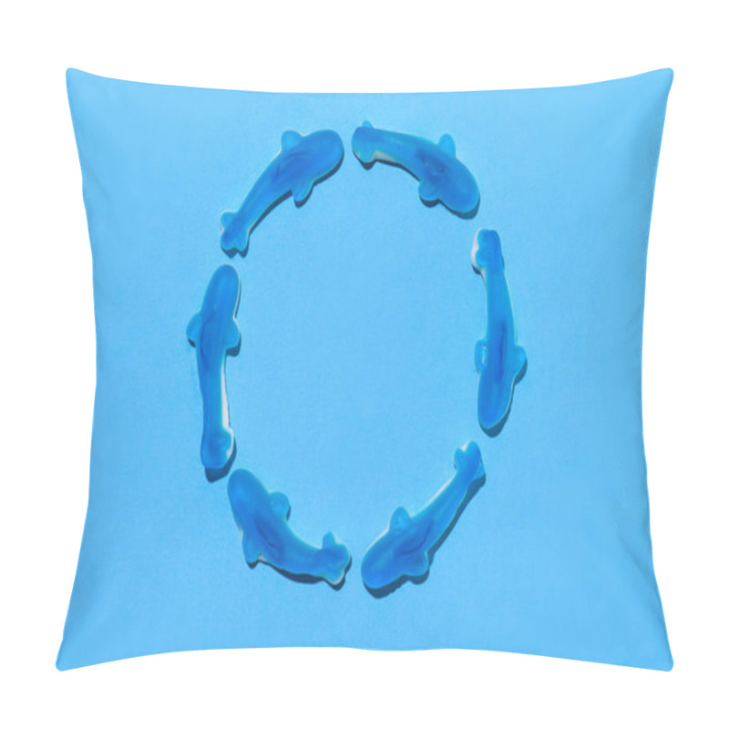 Personality  Top View Of Gummy Sharks In Circle Shape On Blue Pillow Covers