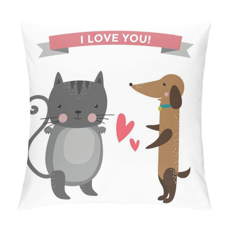 Personality  Cute Cartoon Animals Couples Fall In Love Banner Pillow Covers