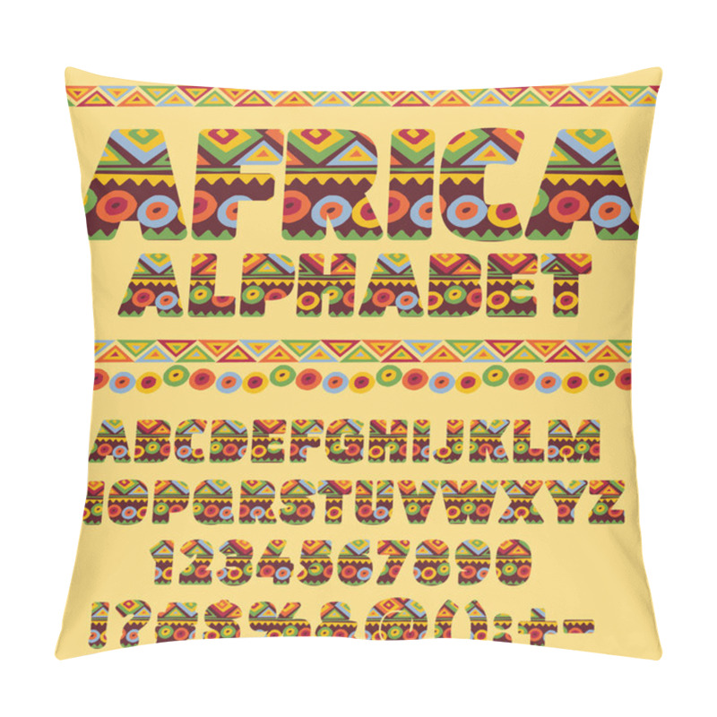 Personality  Vector Ethnic African Alphabet. Set Of Bright Motley Letters, Numbers And Punctuation Symbols. Pillow Covers