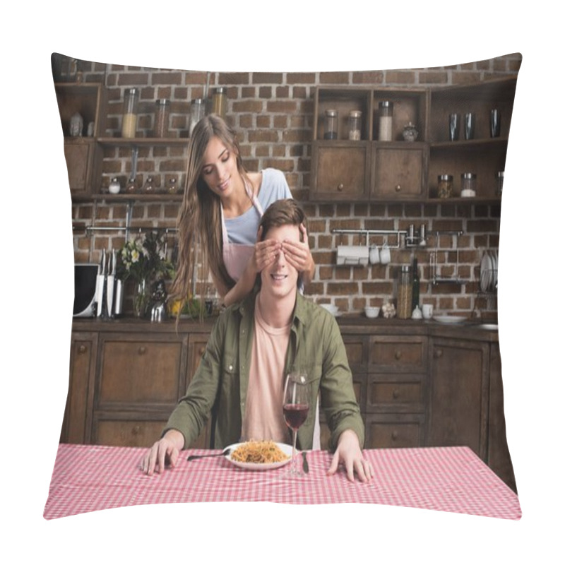 Personality  Woman Making Surprise Dinner For Boyfriend Pillow Covers