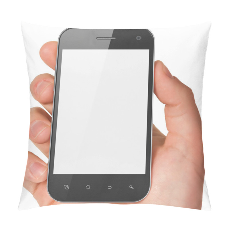 Personality  Hand Holding Smartphone On White Background. Generic Mobile Smar Pillow Covers