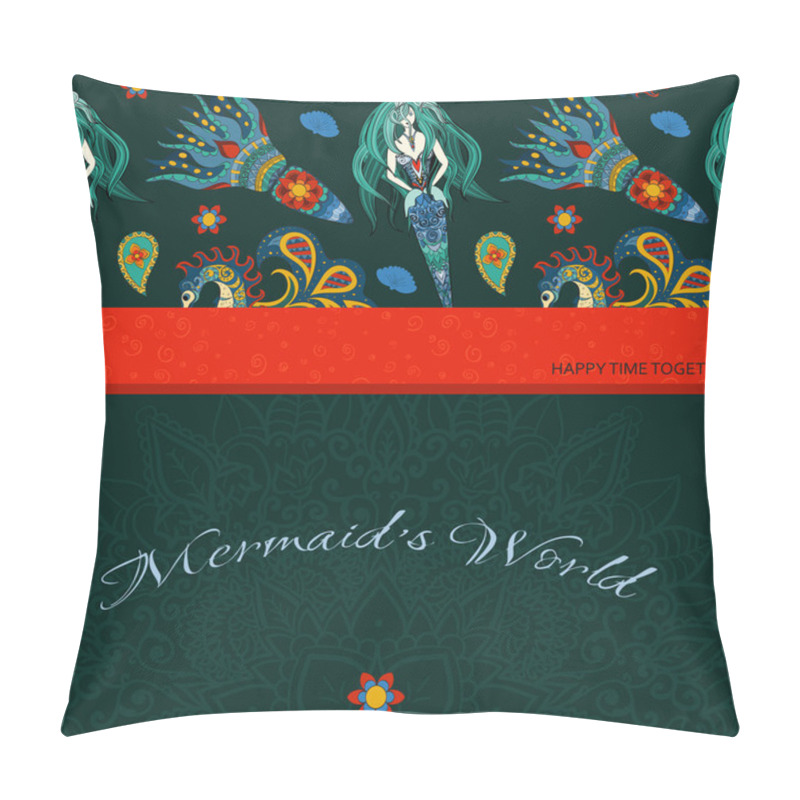 Personality  Hand Drawn Ornamental Mermaid, Sea-horse And Calmar.  Fairy-tale Pillow Covers