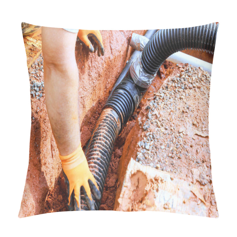 Personality  In Underground Trench, Drainage Pipes Are Laid Assembled To Channel Rainwater Stormwater Out Of Trench Pillow Covers