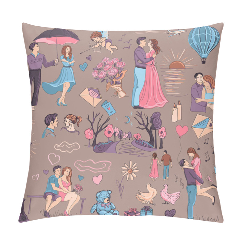 Personality  Hand Drawn Love Story Illustration Pillow Covers