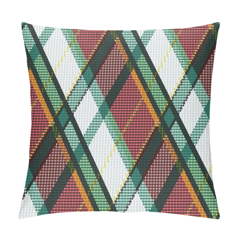 Personality  Rhombic Tartan Green, White And Brown Fabric Seamless Texture  Pillow Covers