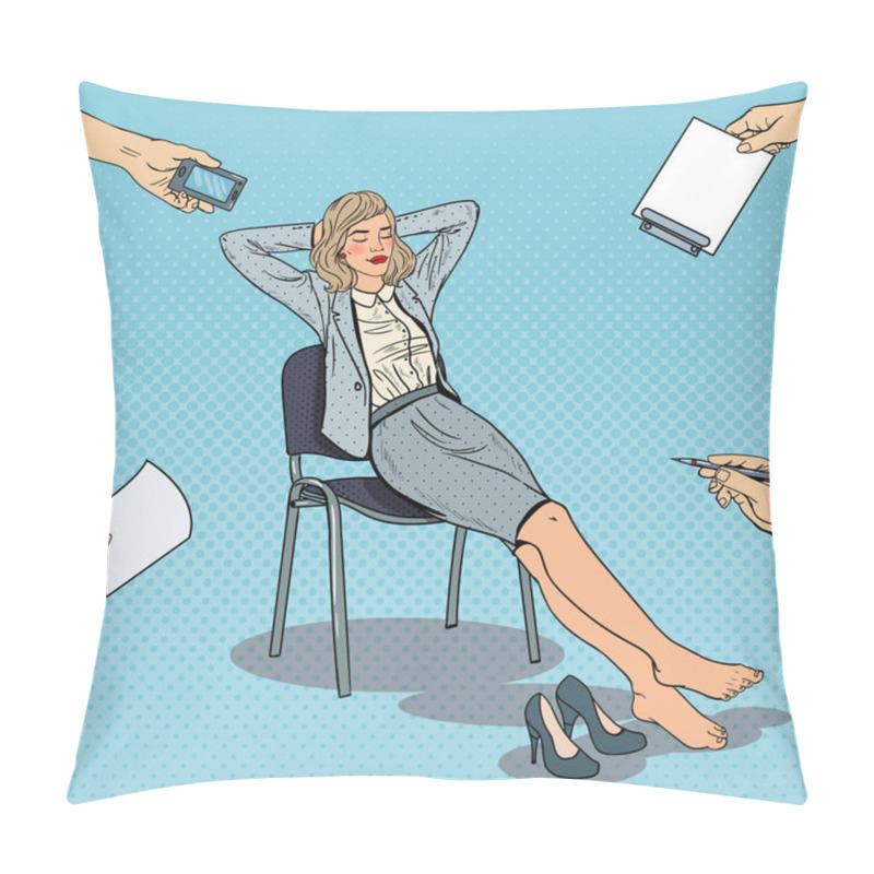 Personality  Pop Art Tired Business Woman Relaxing On Chair. Vector Illustration Pillow Covers