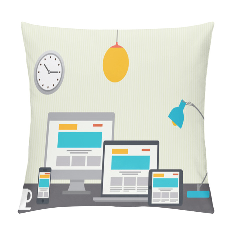 Personality  Flat Design Vector Illustration Of Designer Desktop Pillow Covers