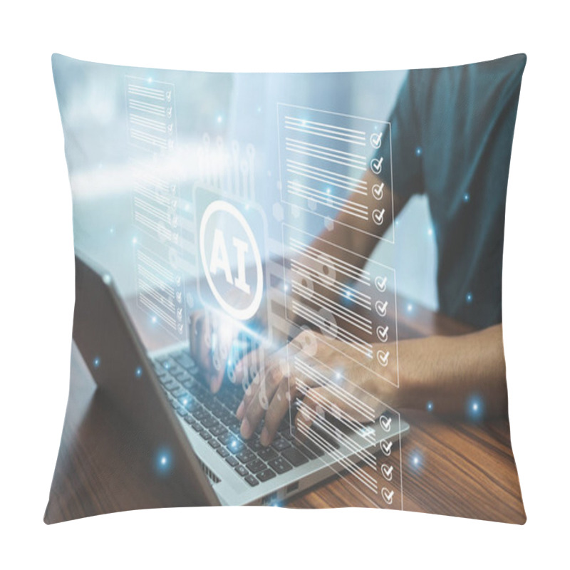 Personality  Businessmen Use AI Technology For Document Management, Optimizing Organization, Retrieval, And Security To Boost Efficiency And Productivity. Pillow Covers