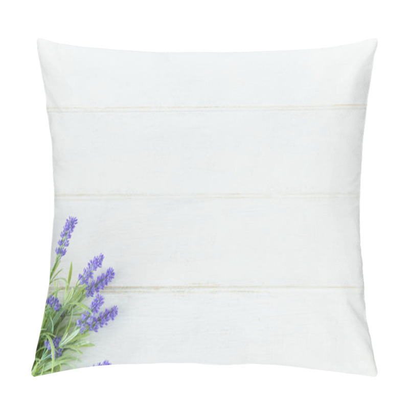 Personality  Violet Flowers Of Lavender, Top View On White Wooden Background. Pillow Covers