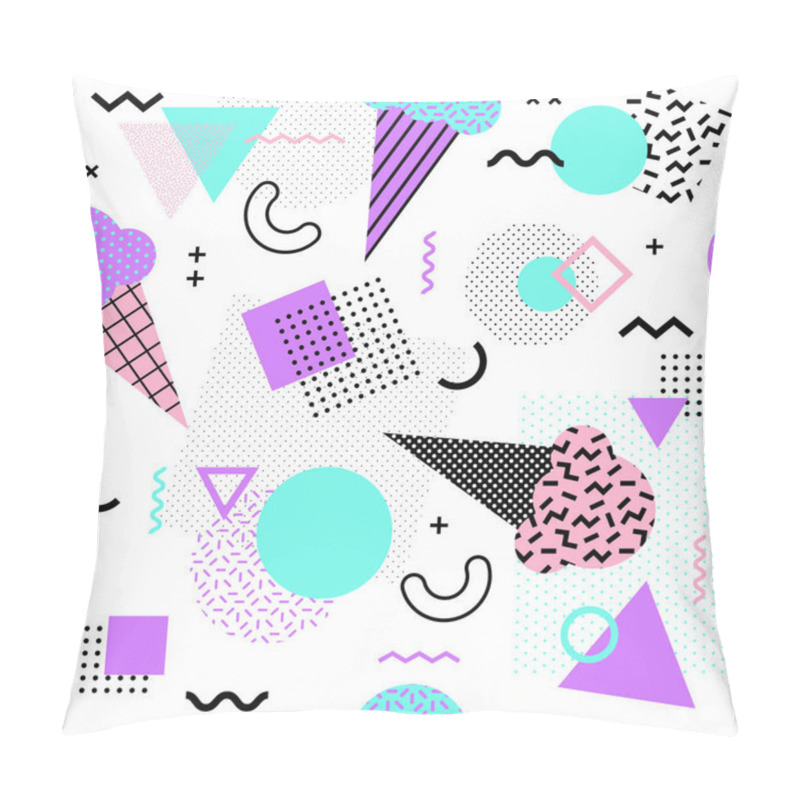 Personality  Memphis Seamless Pattern With Ice Cream Cone And Geometric Different Shapes Colorful 80's-90's Style. Vector Illustration Pillow Covers