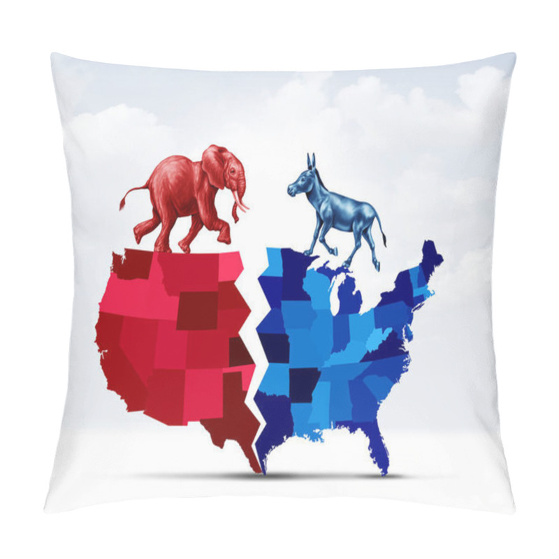 Personality  Divided American Politics As A US Election Between Conservative And Liberal Candidates During A Campaign For The Left Or Right Wing As Debate Divisions In Social Issues Dividing The Country. Pillow Covers