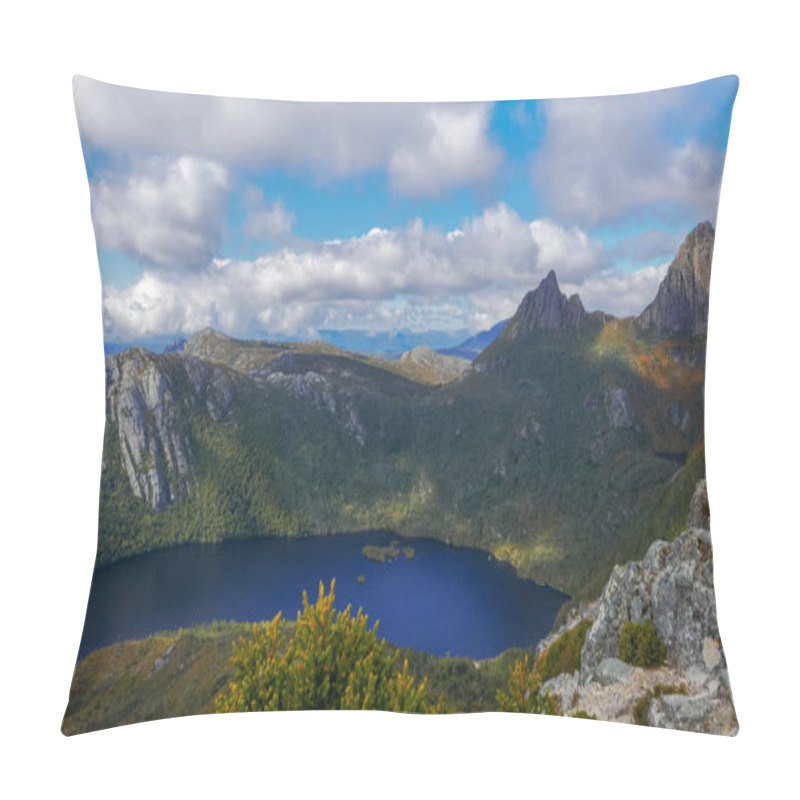 Personality  A High Angle Shot Of Dove Lake And Cradle Mountain From Marions Lookout Pillow Covers